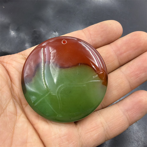 四海玉器 孔雀绿玉髓玛瑙平安扣吊坠 挂件 玉坠