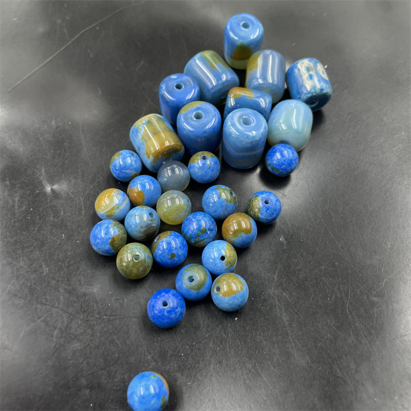 四海玉器 DIY饰品配件星球蓝玛瑙圆珠散珠 地球蓝玛瑙筒珠 散珠