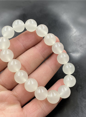 四海玉器 新款12毫米外蒙料仿金丝玉圆珠手链 女款冰白色玉手串
