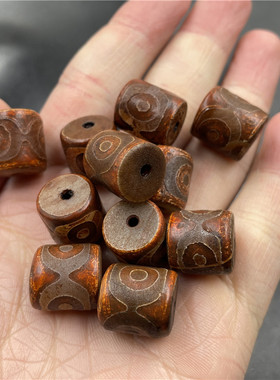 四海玉器 复古做旧三眼天珠玛瑙筒珠散珠散批 老玛瑙桶珠散批