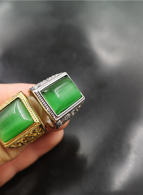 玉器镀银祖母绿活扣可伸缩猫眼石