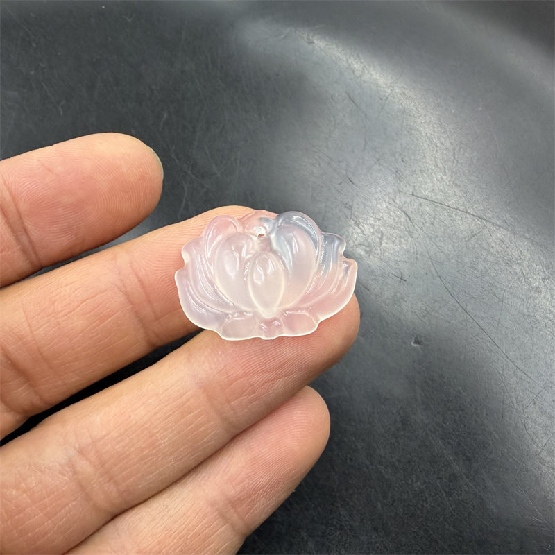 四海玉器 新款天然冰种白玉髓玛瑙莲花吊坠 挂件 玉坠