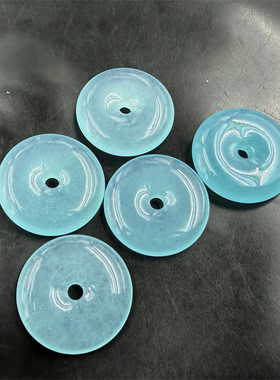 四海玉器 35毫米湖水蓝玉石平安扣吊坠 蓝色玉石平安扣挂件 玉坠