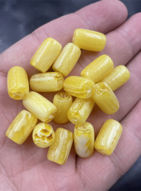 四海玉器 DIY饰品配件优化仿蜜蜡筒珠散珠 黄色仿玉圆柱 管珠