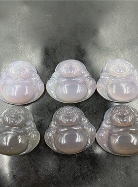 天然灰色玉髓玛瑙大肚佛吊坠 大号灰白色玛瑙弥勒佛毛衣链挂坠