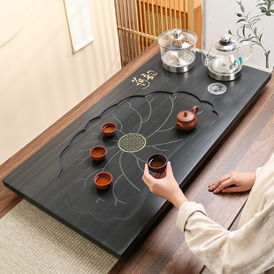 天然乌金石茶盘家用套装全自动一体带电磁炉烧水壶家用石头大茶台