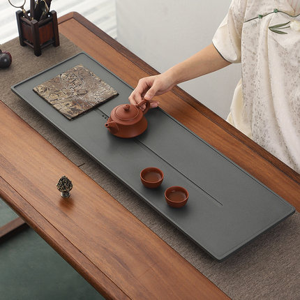天然乌金石茶盘整块家用国画石茶台现代轻奢简约排水干泡茶具托盘