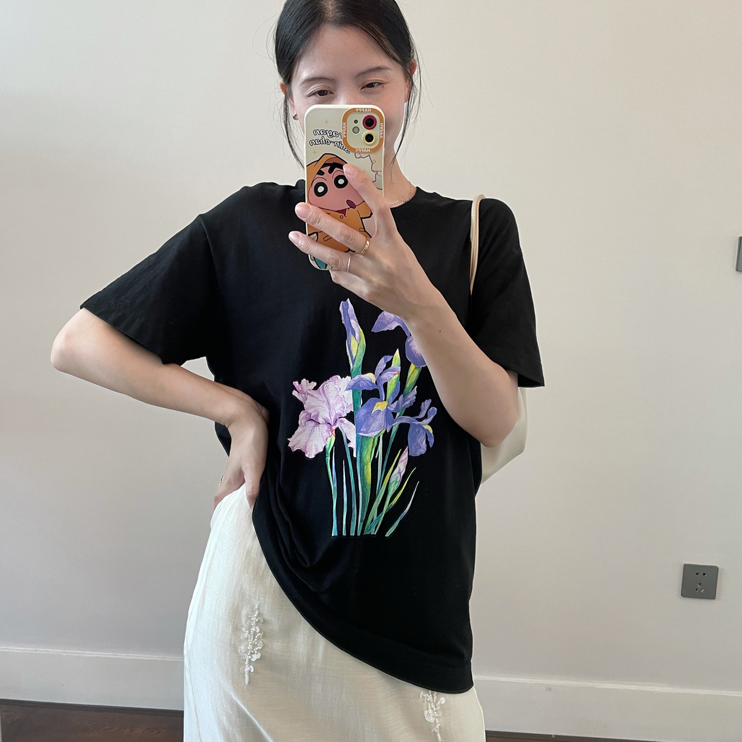 MINIKAT夏 自研鸢尾花印花T恤小个子