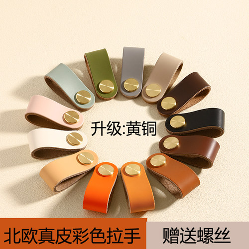 真皮单孔柜门抽屉北欧彩色拉手