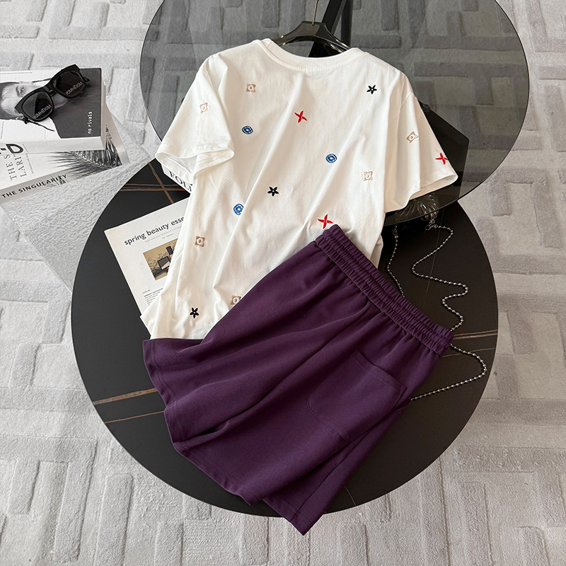 可爱休闲白色短袖T恤宽松短裤两件套女夏季新款时尚跑步运动大码
