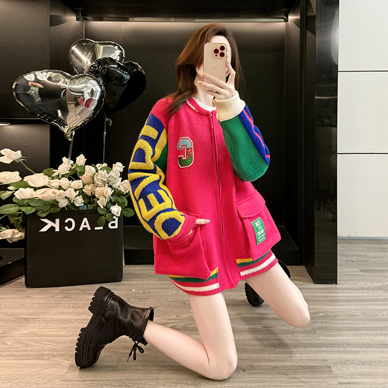 2025秋冬季新款韩版宽松显瘦百搭圆领针织衫女毛衣松弛感撞色上衣