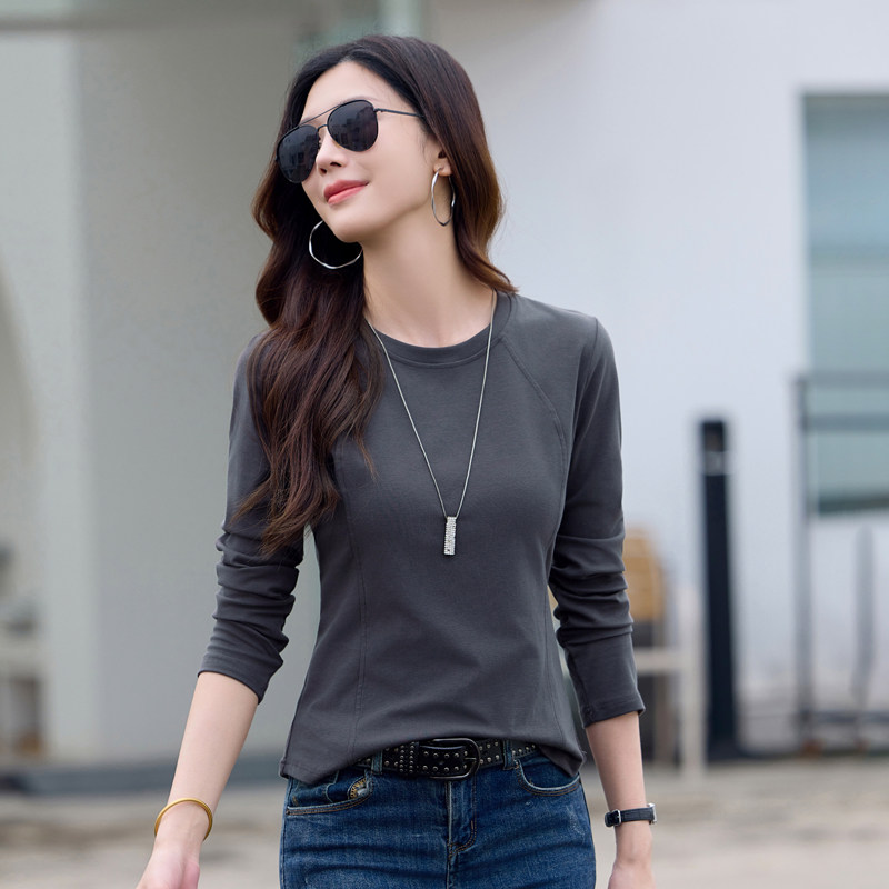 2026初春新款女士长袖t恤韩版圆领显瘦修身小个子打底外穿胖妹妹