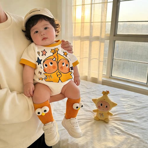 ins新生儿三角爬服纯棉连体哈衣宝宝包屁衣星星人婴儿衣服短袖夏