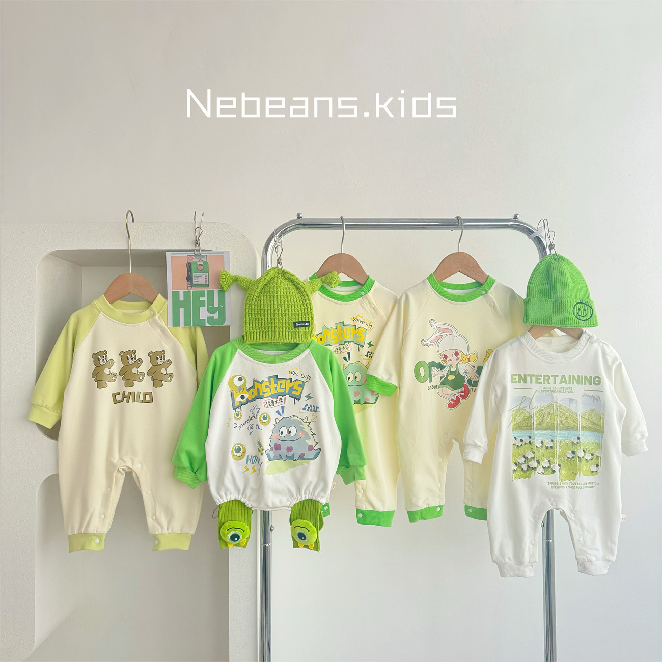 ins春款婴儿连体衣纯棉怪兽大学新生儿爬服薄款长袖新生儿衣服秋