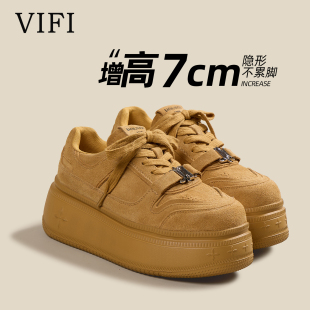 真皮运动休闲鞋 增高7cm显瘦 磨砂牛皮单鞋 女2026新款 松糕厚底板鞋