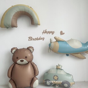 饰 ins复古哑光雾面卡通铝膜气球小熊彩虹飞机汽车宝宝生日百天装