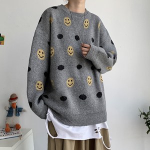 秋冬新品韩版男女宽松笑脸毛衣针织衫ins情侣上衣T816图片