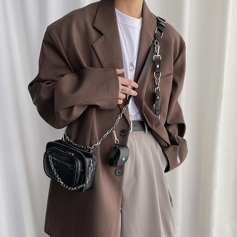 潮牌可脱卸链条斜挎包中性男女情侣韩街拍学生单肩包FK05-P40，鞋类箱包手腕包，星座1501