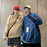 秋冬ins韩版加厚情侣毛衣高领宽松潮流个性套头针织衫QT819-P88，男装针织衫/毛衣，星座1501