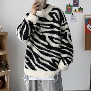 秋冬新韩版宽松黑白斑马纹套头慵懒风毛衣男女ins针织衫T806-P75图片