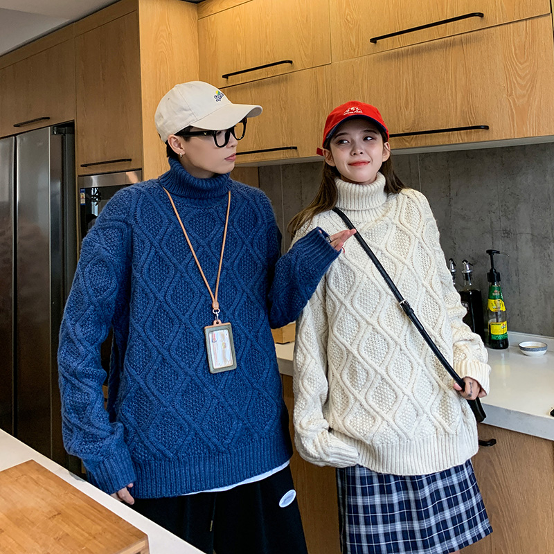 秋冬ins韩版加厚情侣毛衣高领宽松潮流个性套头针织衫QT819-P88，男装针织衫/毛衣，星座1501