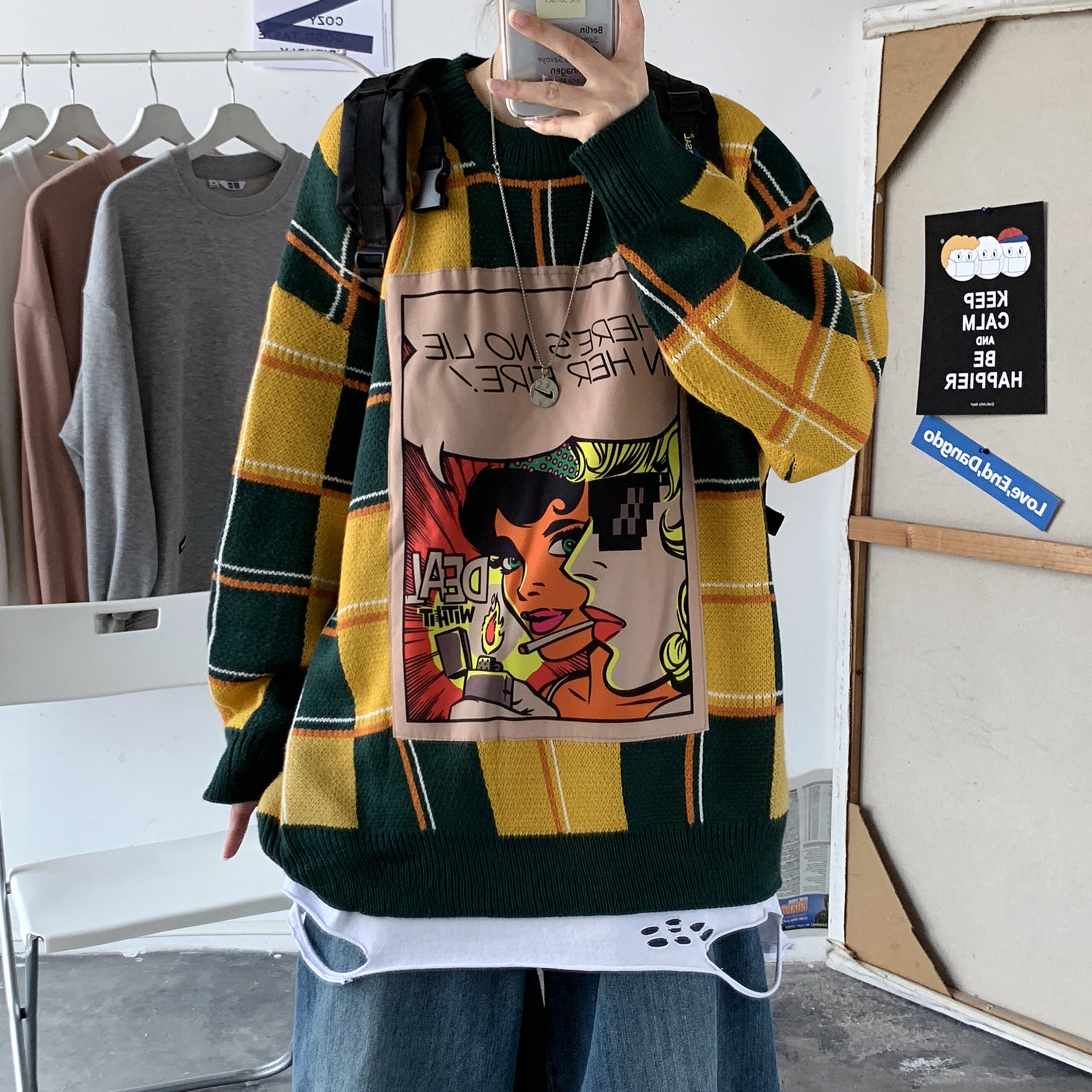 秋冬趣味印花情侣毛衣韩版宽松潮流格男女套头ins针织衫T810-P80,男装针织衫/毛衣,星座1501