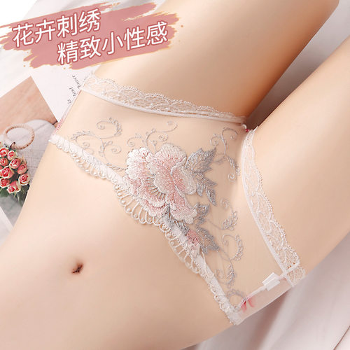 内裤女士蕾丝边网纱胖MM刺绣低腰