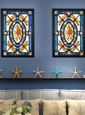 地中海蓝色蜻蜓花壁画灯餐厅卧室床头客厅背景墙过道灯欧琈蒂凡尼