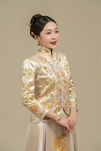 改良礼服 華芬嫁衣北京店 中式 原创龙凤褂 敬酒服 香槟色凤尾花