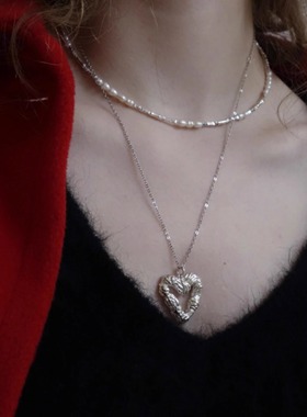 U.CA韩国out of label褶皱纹理爱心项链ins小众不规则叠戴锁骨链