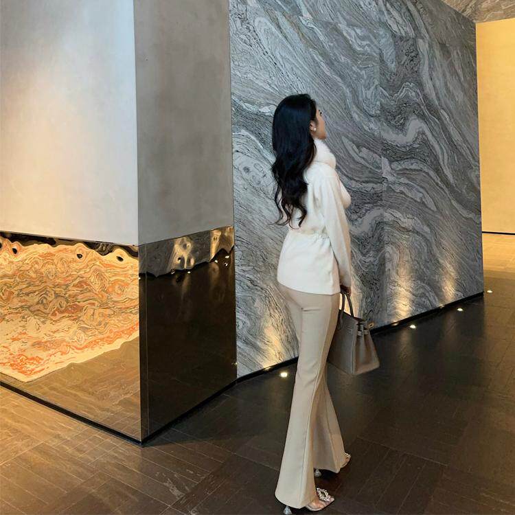 mmm collection 显瘦长腿气质高腰喇叭裤女秋薄绒磨毛微喇长裤