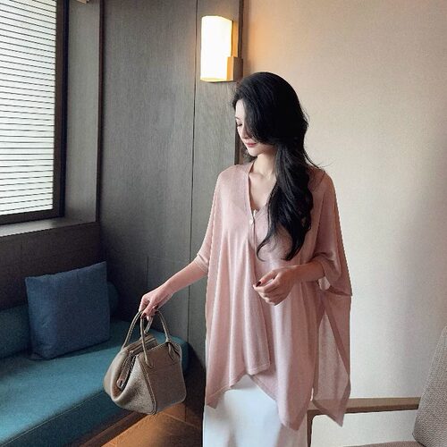 淡雅清冷风冰丝针织薄款披肩开衫