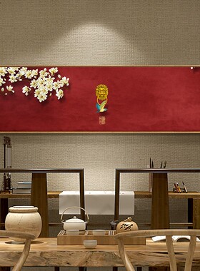 新中式风红色建筑禅意客厅装饰画