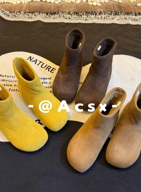 【阿茶】秀气吐司~2025冬季新款加绒加厚真皮魔术贴博肯单鞋女