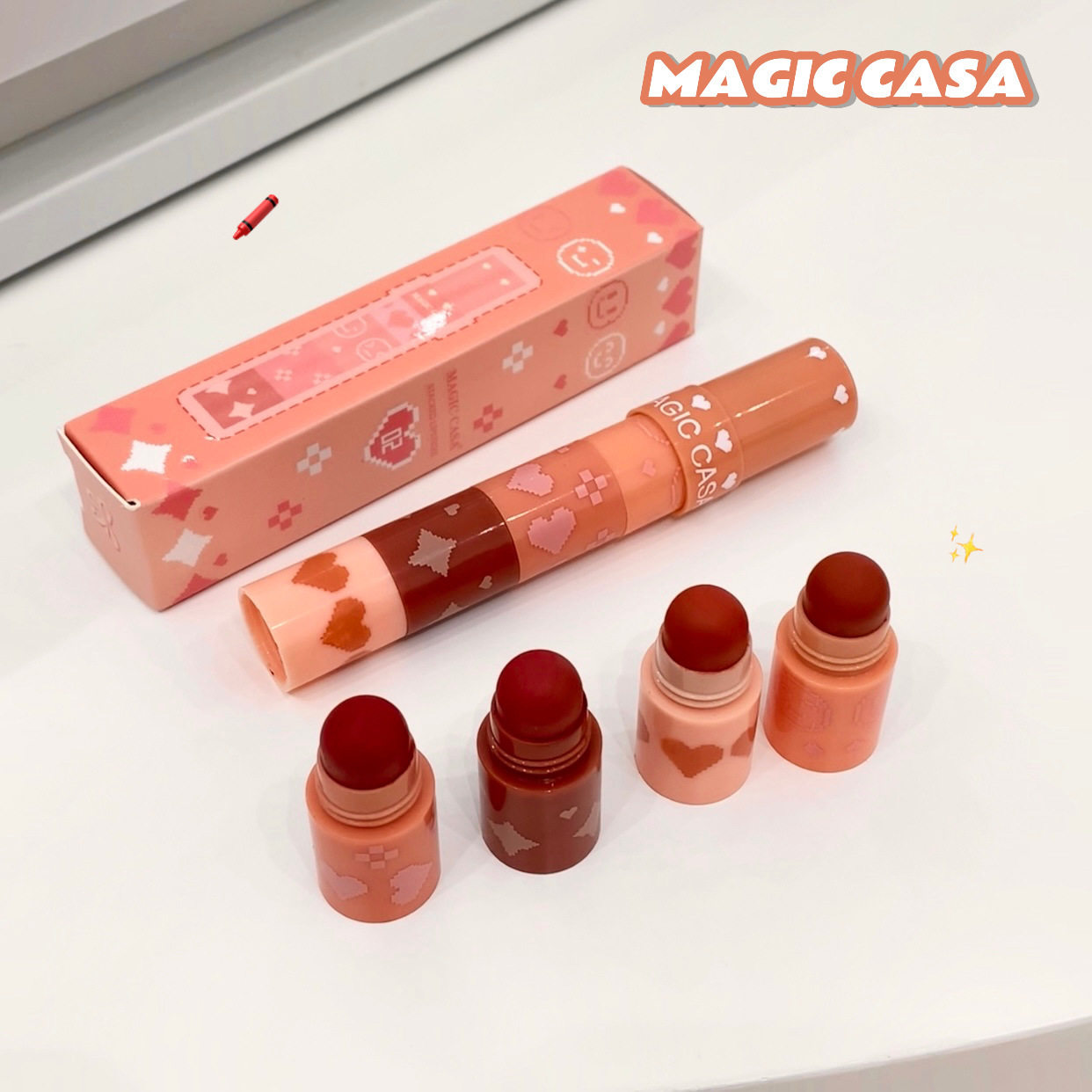 MAGIC CASA叠叠乐口红笔四只装哑光柔雾面显白润丝绒口红套装跨境