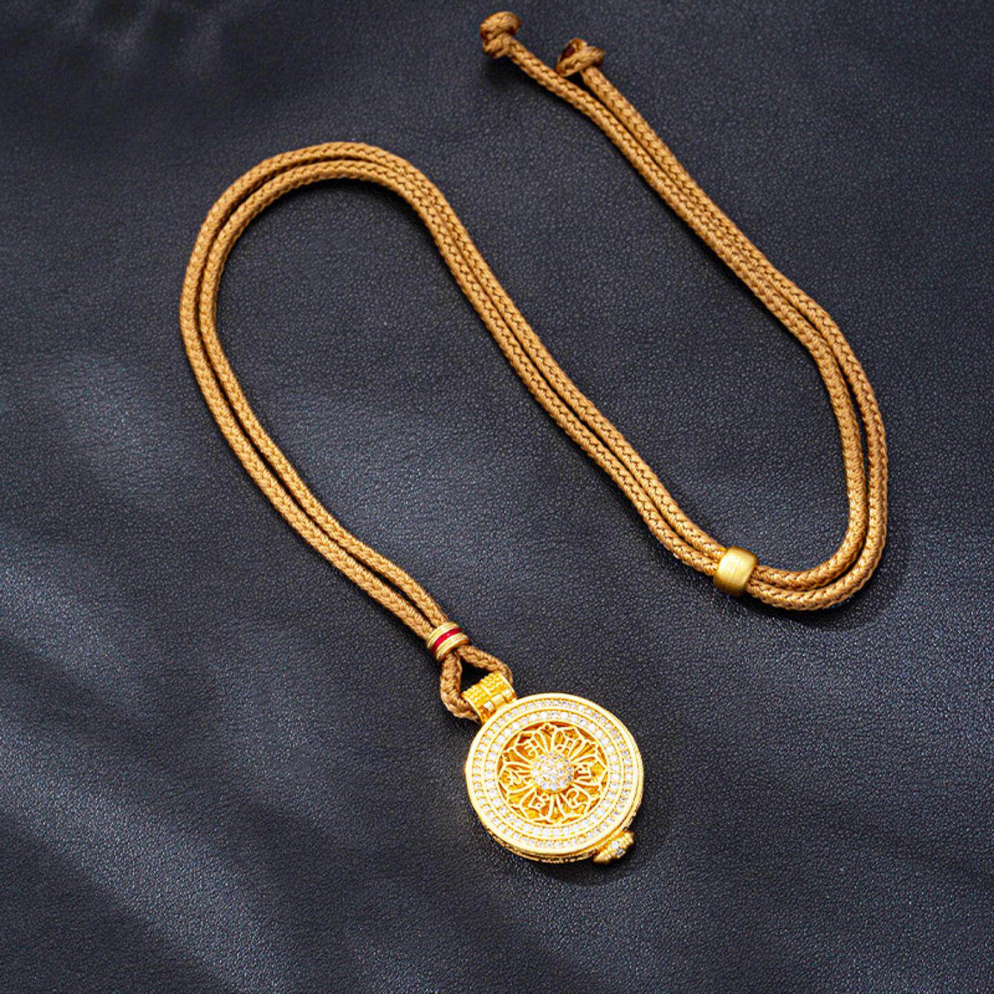 国潮宫廷风镶钻开合八宝罗盘项链女越南沙金吊坠复古久不掉色饰品