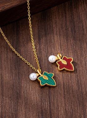 韩版高级感枫树叶贝母吊坠女简约越南沙金坠子设计感久不掉色配饰