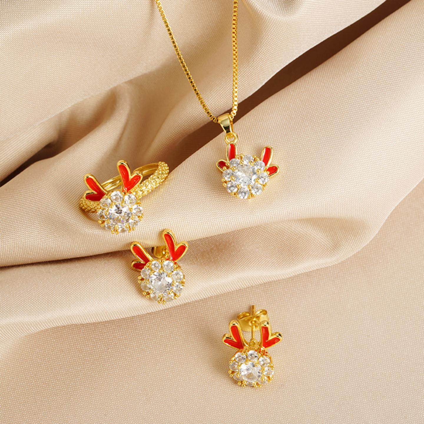 新品可爱驯鹿角豪镶仿钻越南沙金项链套装女轻奢简约百搭戒指耳饰,饰品/流行首饰/时尚饰品新,戒指/指环,淘宝优惠券,粉丝福利购,淘宝优惠卷