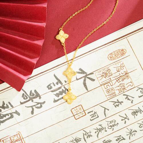 国潮古法沙金四叶草流苏锁骨链女