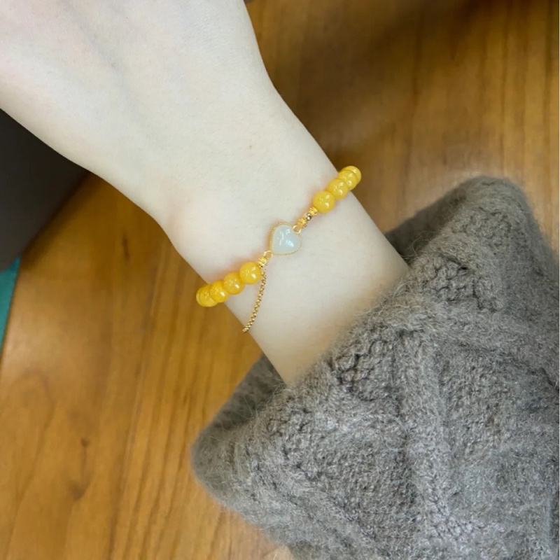 二代蜜蜡圆珠流苏桃心配件手串叠