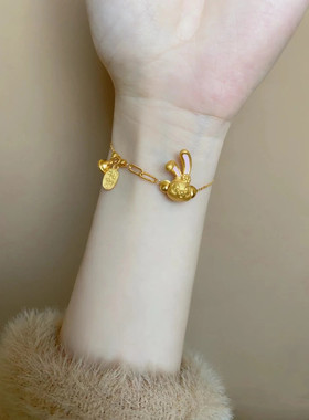 兔年新款磨砂金珠甜美星黛露平安喜乐铃铛招财古法沙金配件手链女