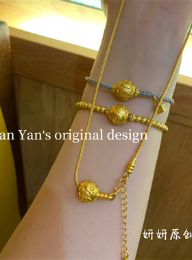 新款热卖多面福字金珠蹦迪珠古法沙金配件多圈手链项链女