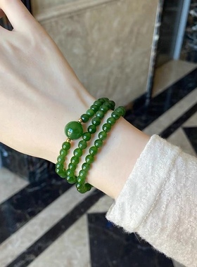 新款祖母绿玛瑙玉髓108颗佛珠手链三圈叠加手串闺蜜礼物手链女