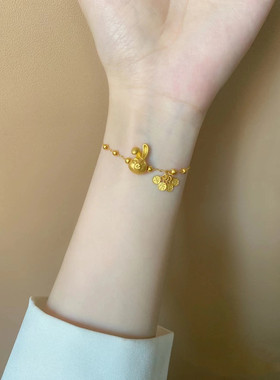 秋季新款周家同款香芋紫琉璃古法金平安喜乐星黛露小兔手链手串女