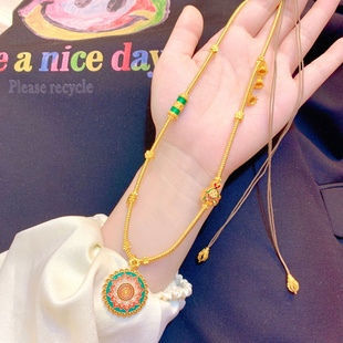 秋季新款曼陀罗时轮古法金花丝珐琅烧蓝l兔爷配件毛衣链项链女