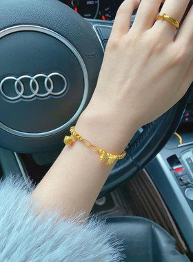 【兔年热卖】磨砂金珠在逃公主蝴蝶结铃铛桃花古法沙金配件手链女