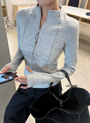 RSColour2026春新款设计感瑜伽运动修腰拉链长袖T恤上衣打底衫女