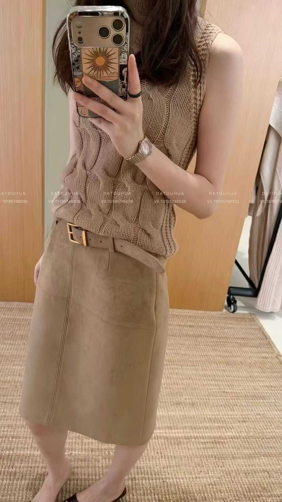 meier美儿十三行鹿皮绒高腰直筒半身裙女早秋新款显瘦百搭包臀裙