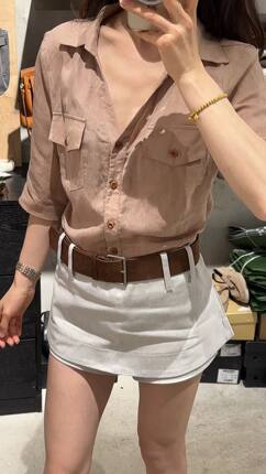 liudawang复古中袖老钱风亚麻衬衫气质正肩显瘦修身显瘦开衫上衣