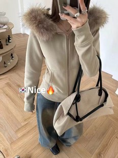 卫衣上衣 百搭显瘦连帽开衫 nice乃思儿正品 带帽毛领外套女秋冬新款